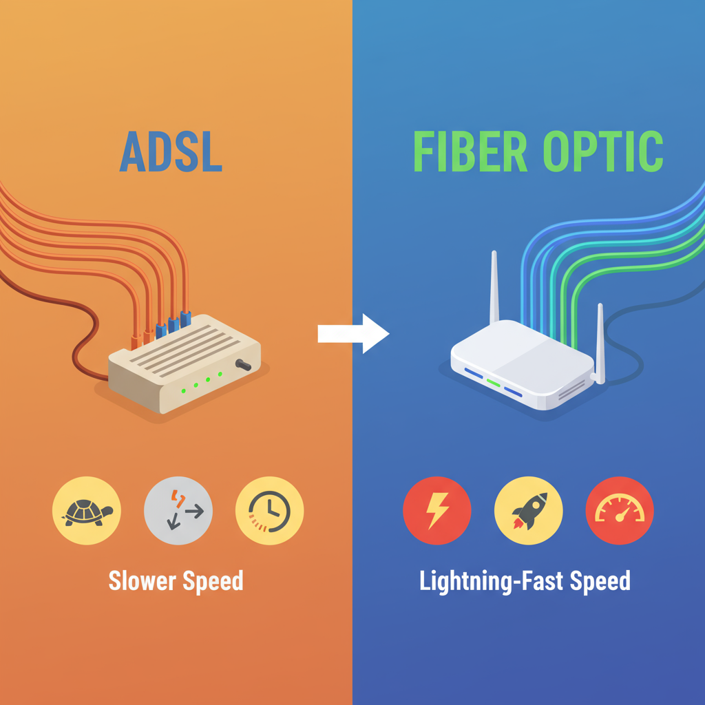 تفاوت اینترنت ADSL و اینترنت فیبر نوری